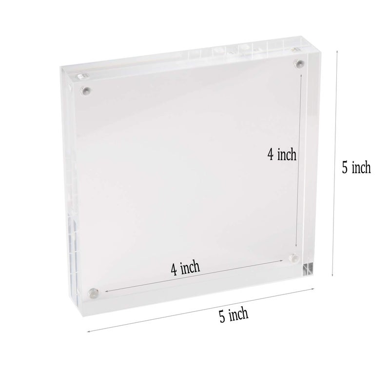 Meetu Acrylic 5x5 Picture Frame 2 Pack Clear Two Sided Desk Photo Frame Magnetic Frame Inner Size 4x4 with Gift Pack for Display Family Pictures Baby Photos Friends Pictures Pet Dog Picture - Image 1